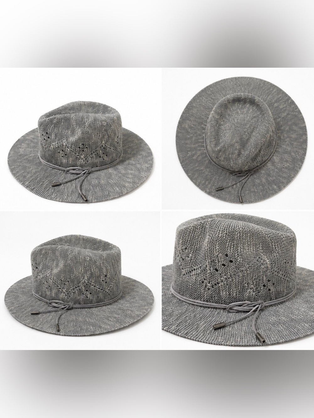 Ladies Grey Wide-Brim Knit Fedora Hat